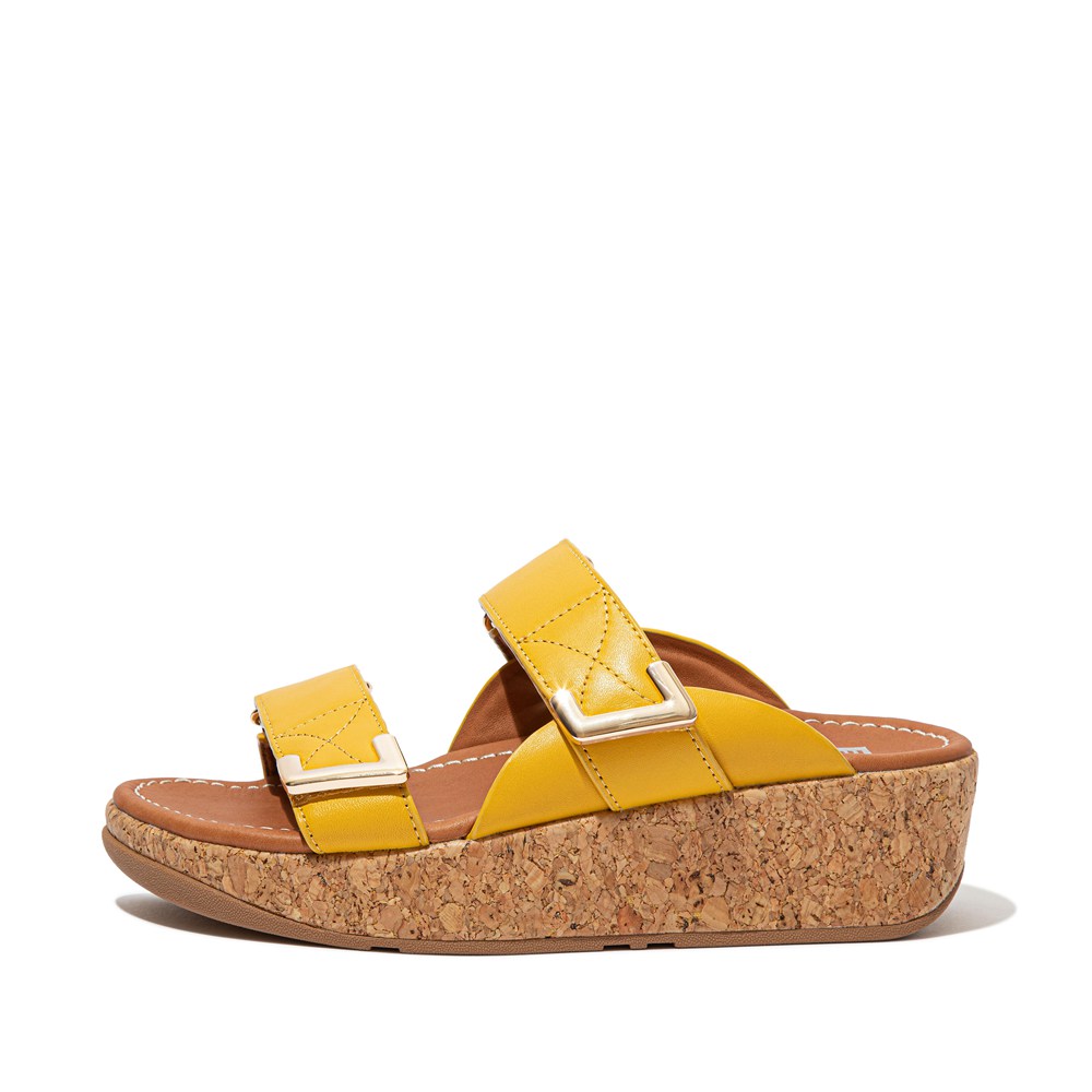 Fitflop Womens Slides Yellow - Remi Adjustable Leather - NJ1253698